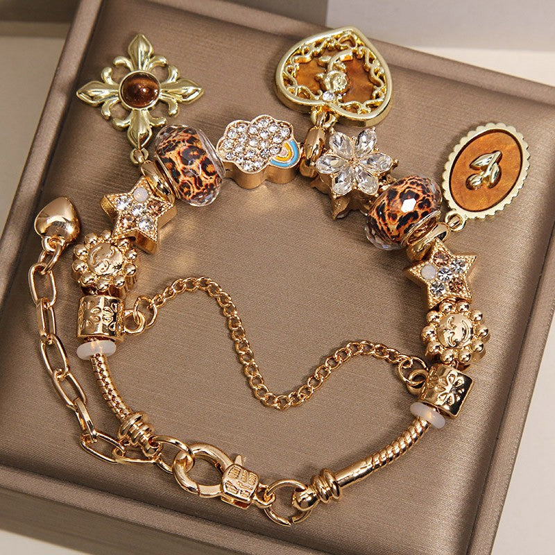 Boho Leopard Print Star Charm Bracelet