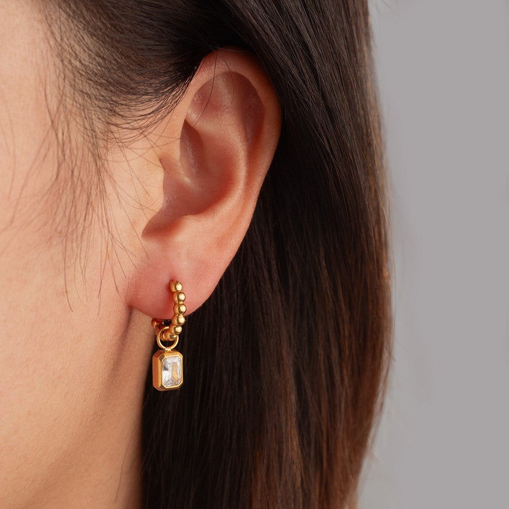 Classy Geometric Zirconia Beaded Hoop Earrings