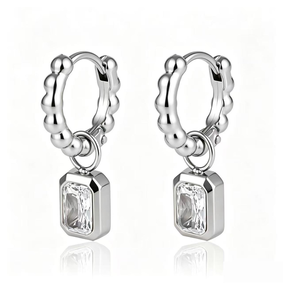 Classy Geometric Zirconia Beaded Hoop Earrings