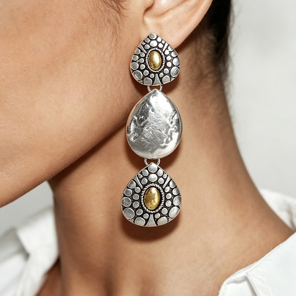 Boho Hammered Teardrop Necklace & Earring Set