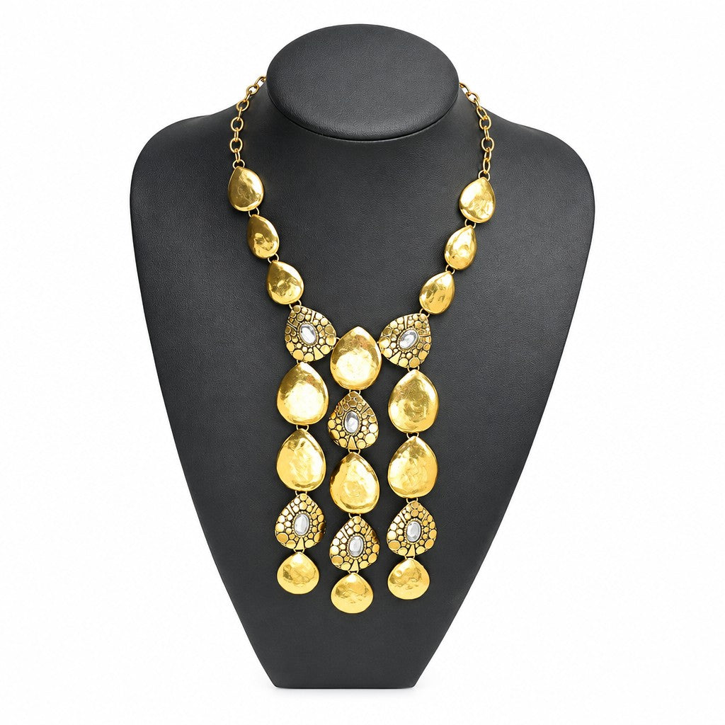 Boho Hammered Teardrop Necklace & Earring Set
