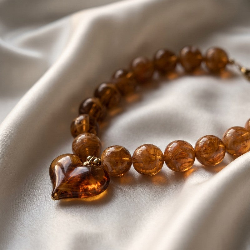 Romantic Amber Acrylic Heart Necklace