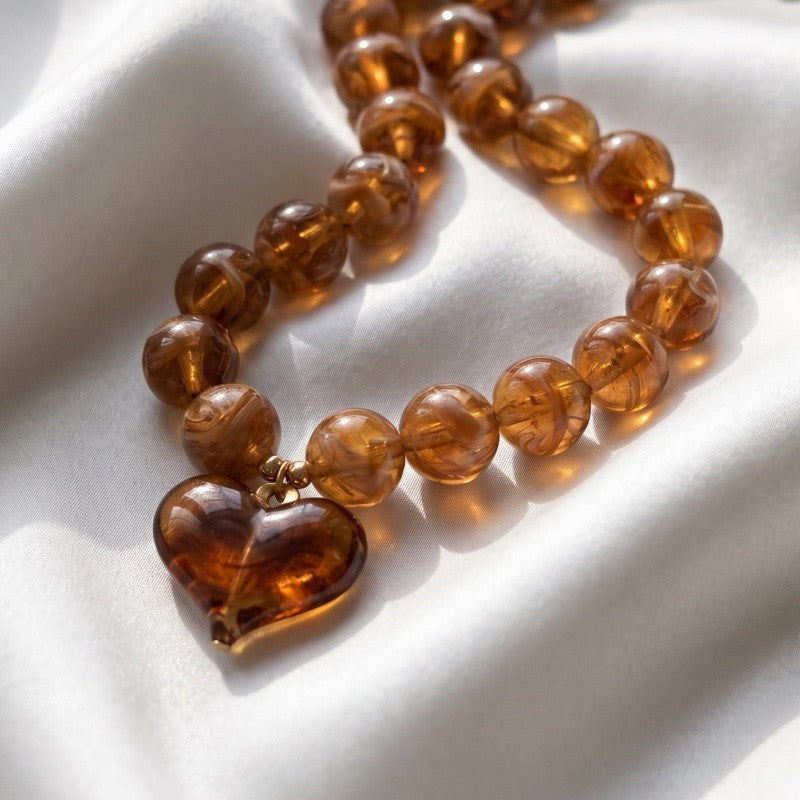 Romantic Amber Acrylic Heart Necklace