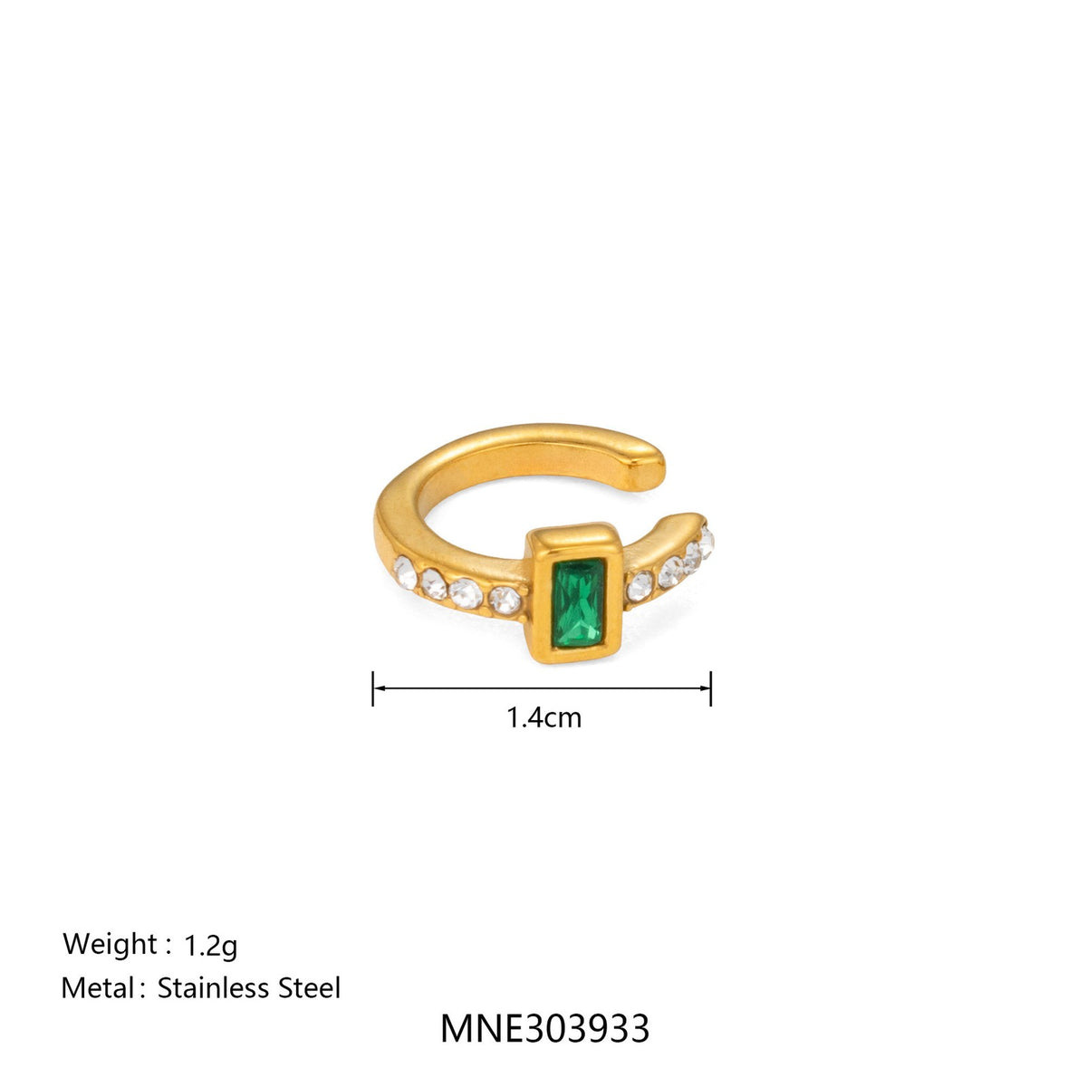 18k Dainty Square Gem Ear Cuff