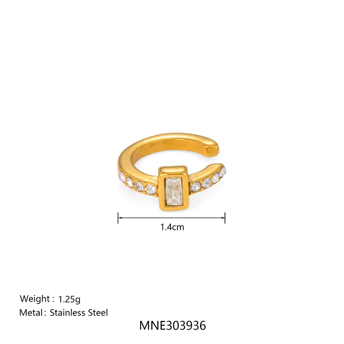 18k Dainty Square Gem Ear Cuff