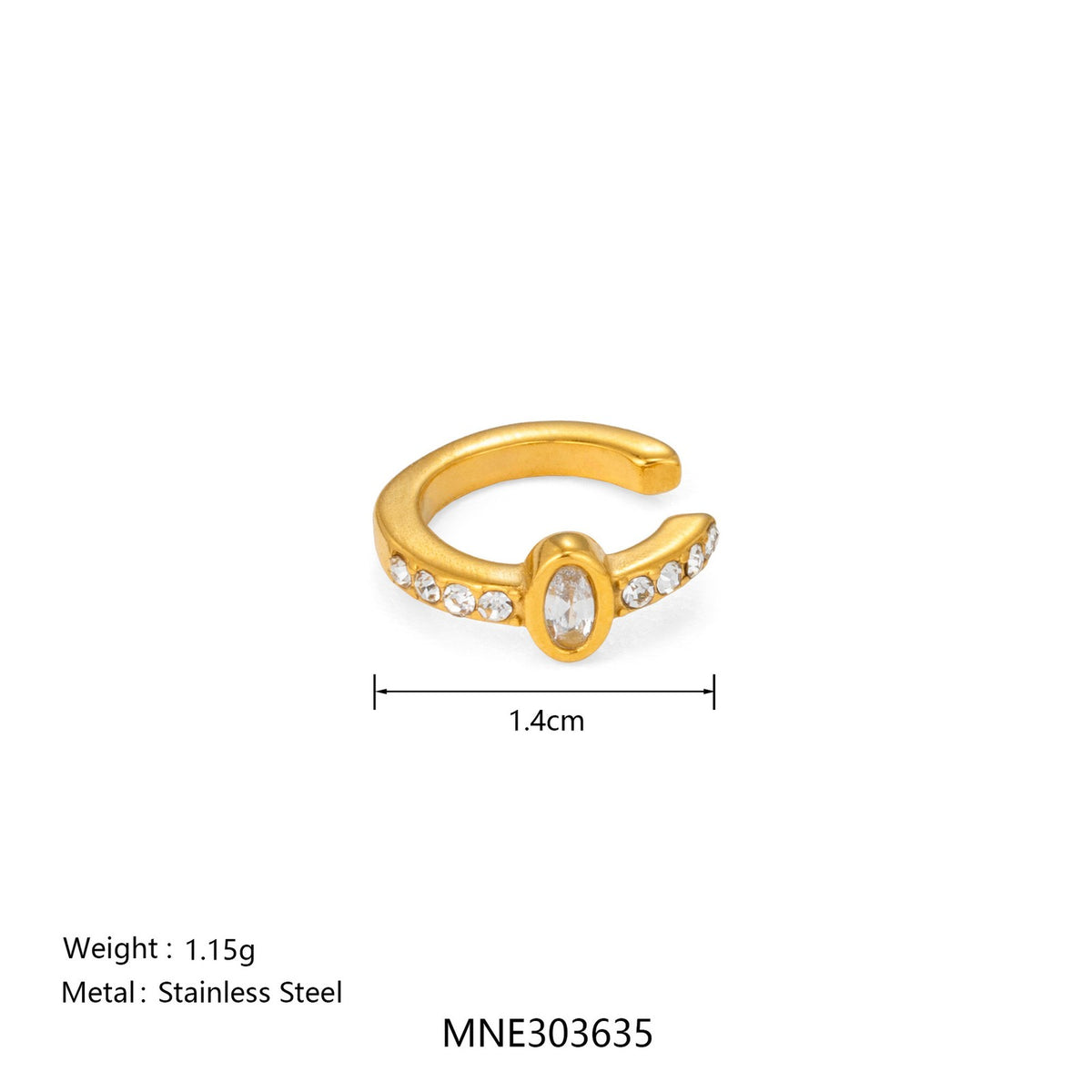 18k Dainty Square Gem Ear Cuff