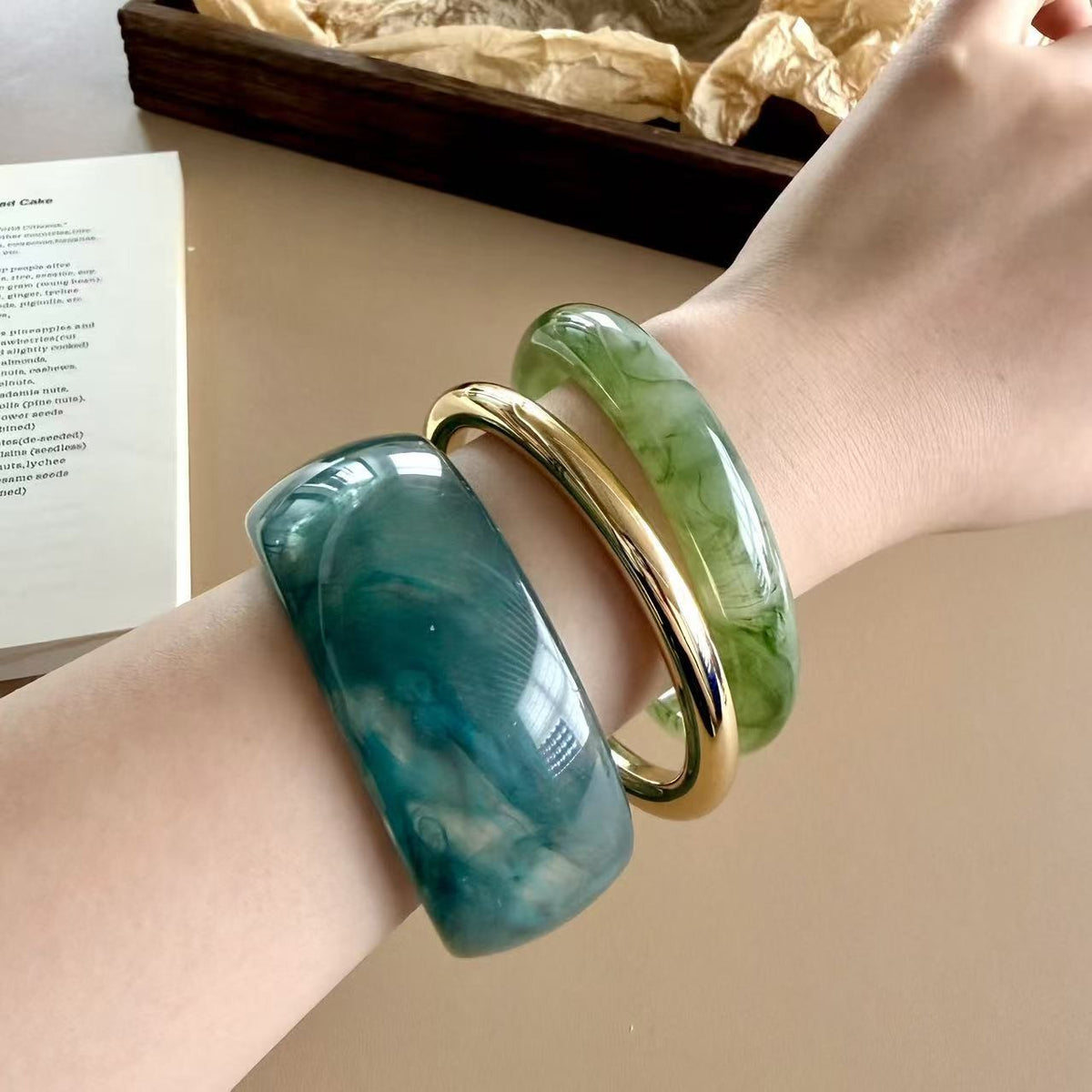 Classy Marbled Resin Stacking Bangle Set