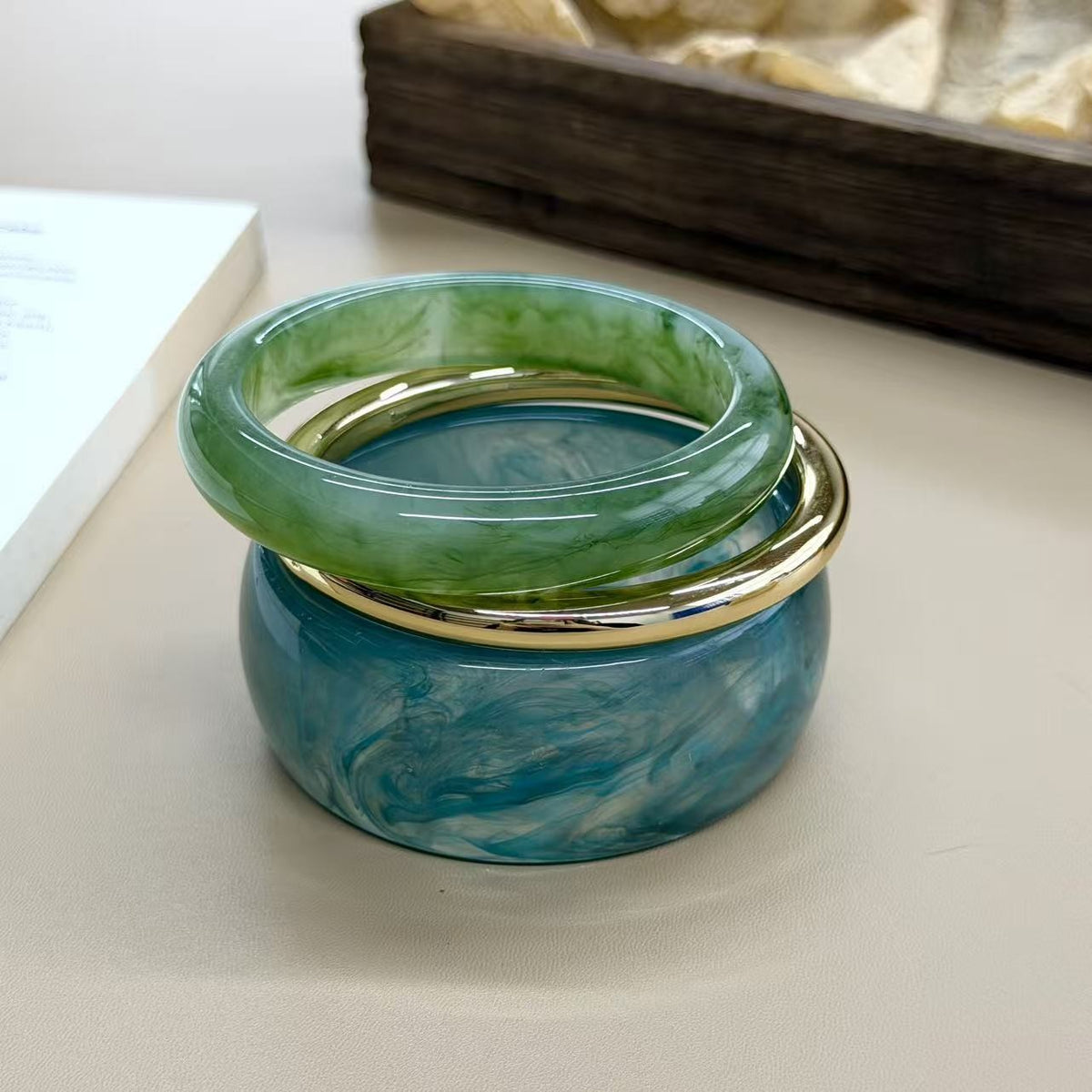 Classy Marbled Resin Stacking Bangle Set