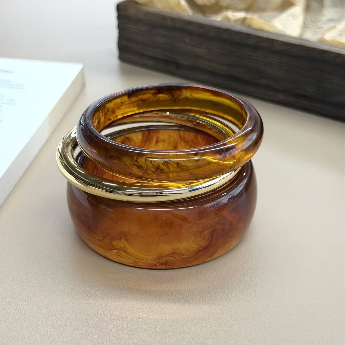 Classy Marbled Resin Stacking Bangle Set
