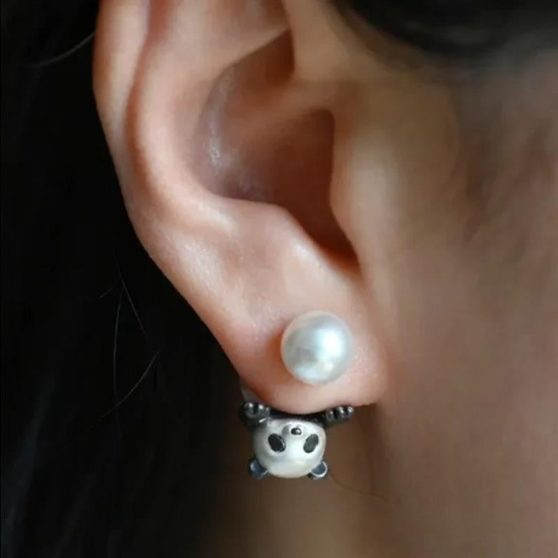 Dainty Panda Pearl Stud Earrings