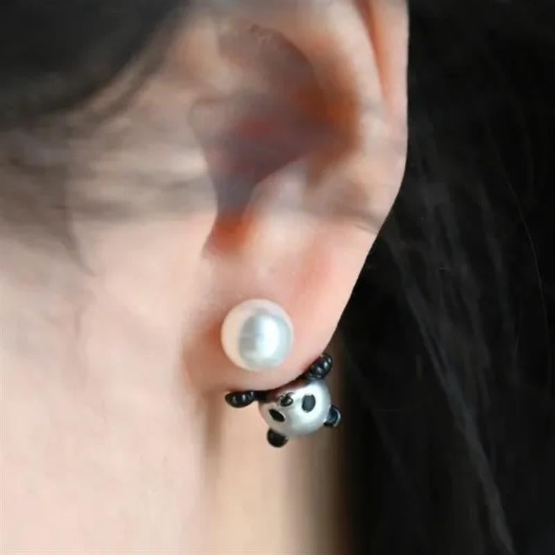 Dainty Panda Pearl Stud Earrings