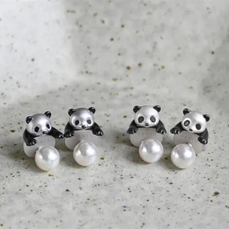Dainty Panda Pearl Stud Earrings