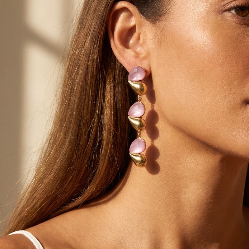 Romantic Pink Teardrop Cascade Earrings