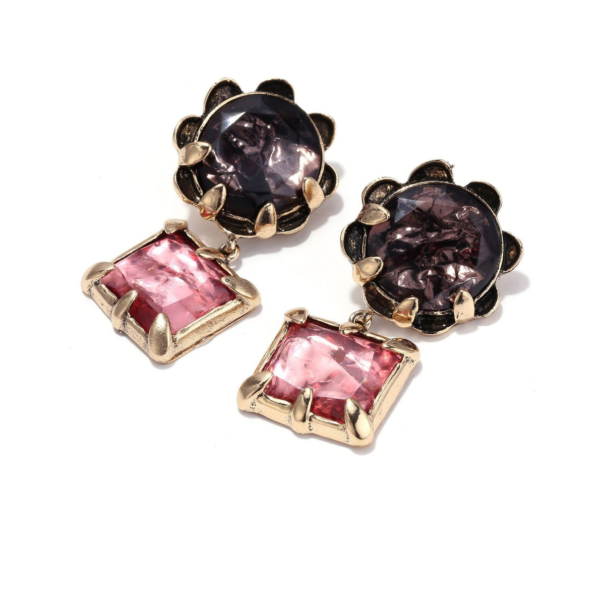 Classy Dual-Gem Geometric Drop Earrings