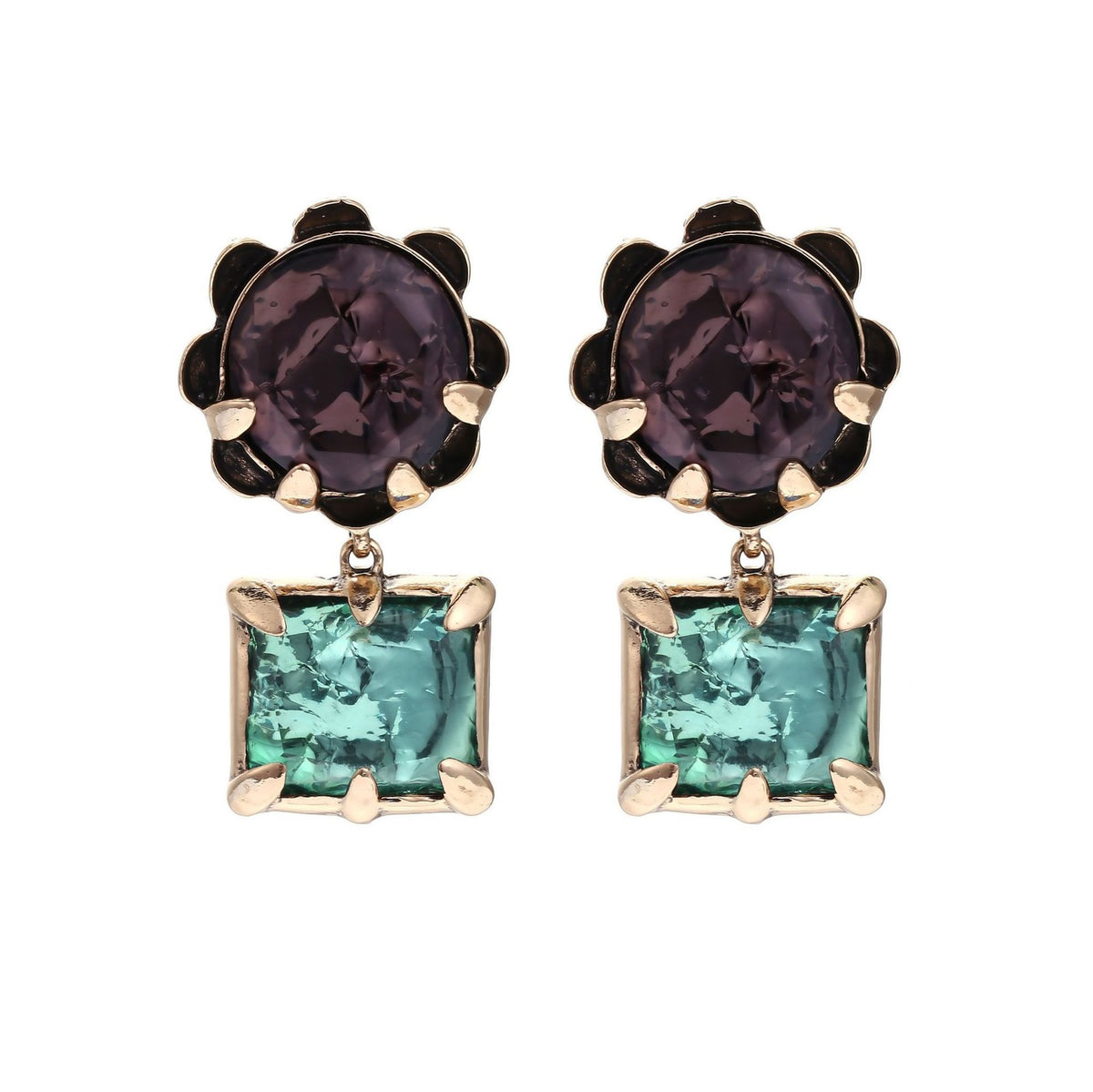 Classy Dual-Gem Geometric Drop Earrings