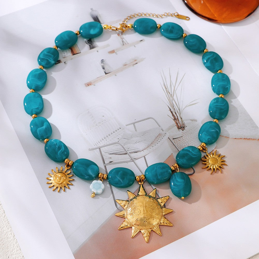 Boho Turquoise Resin Sun Necklace