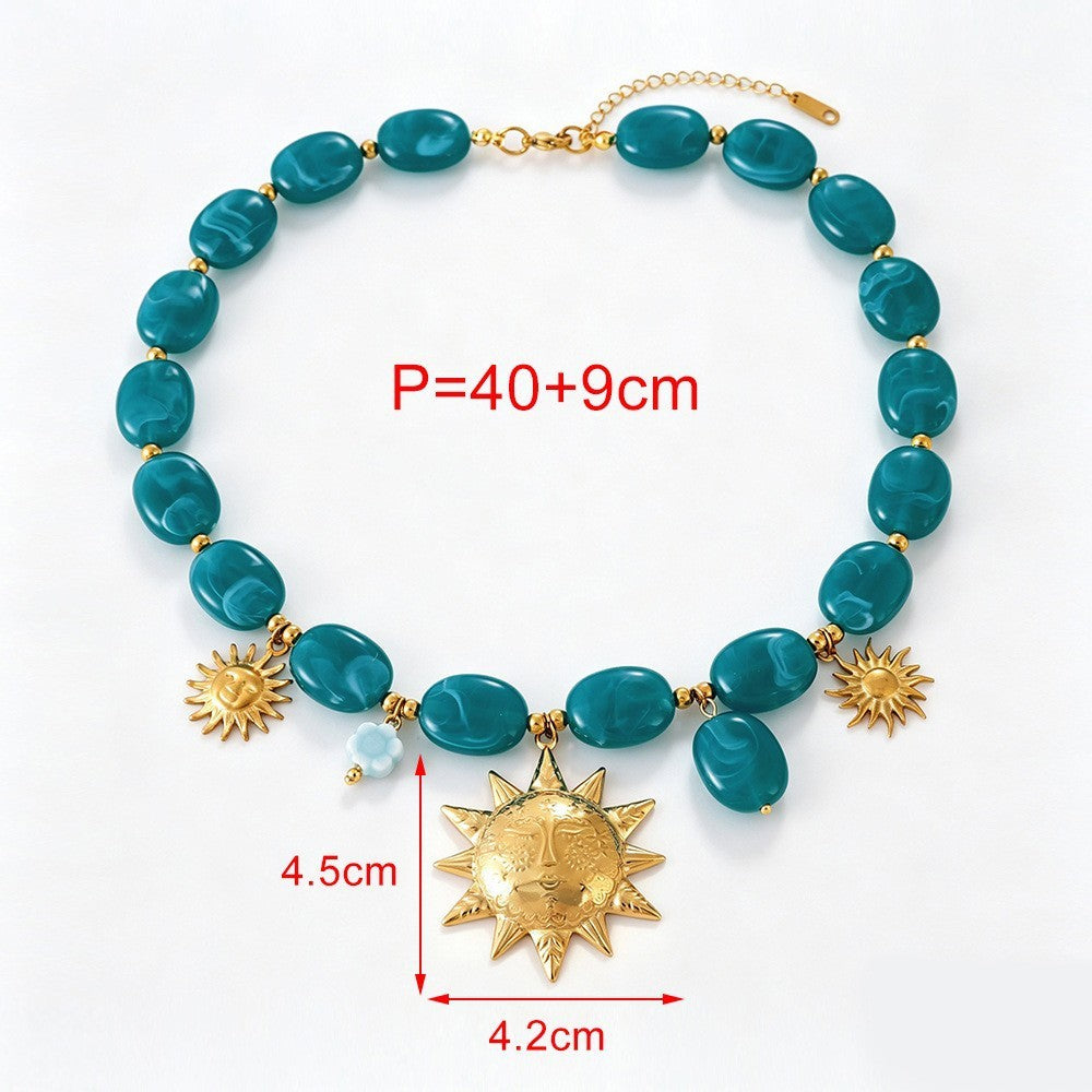 Boho Turquoise Resin Sun Necklace