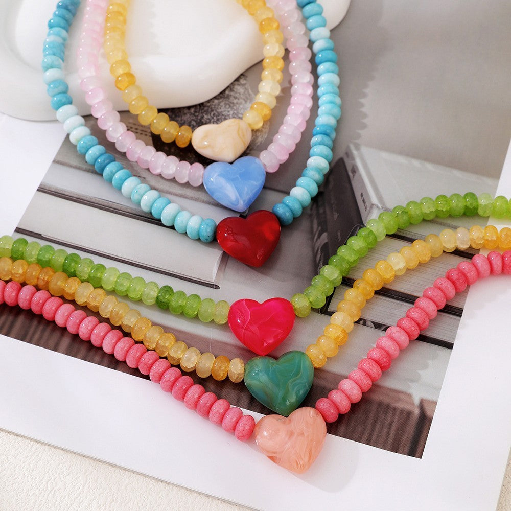 Boho Multicolor Beaded Heart Necklace