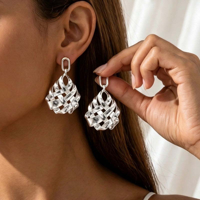 Classy Woven Geometric Dangle Earrings