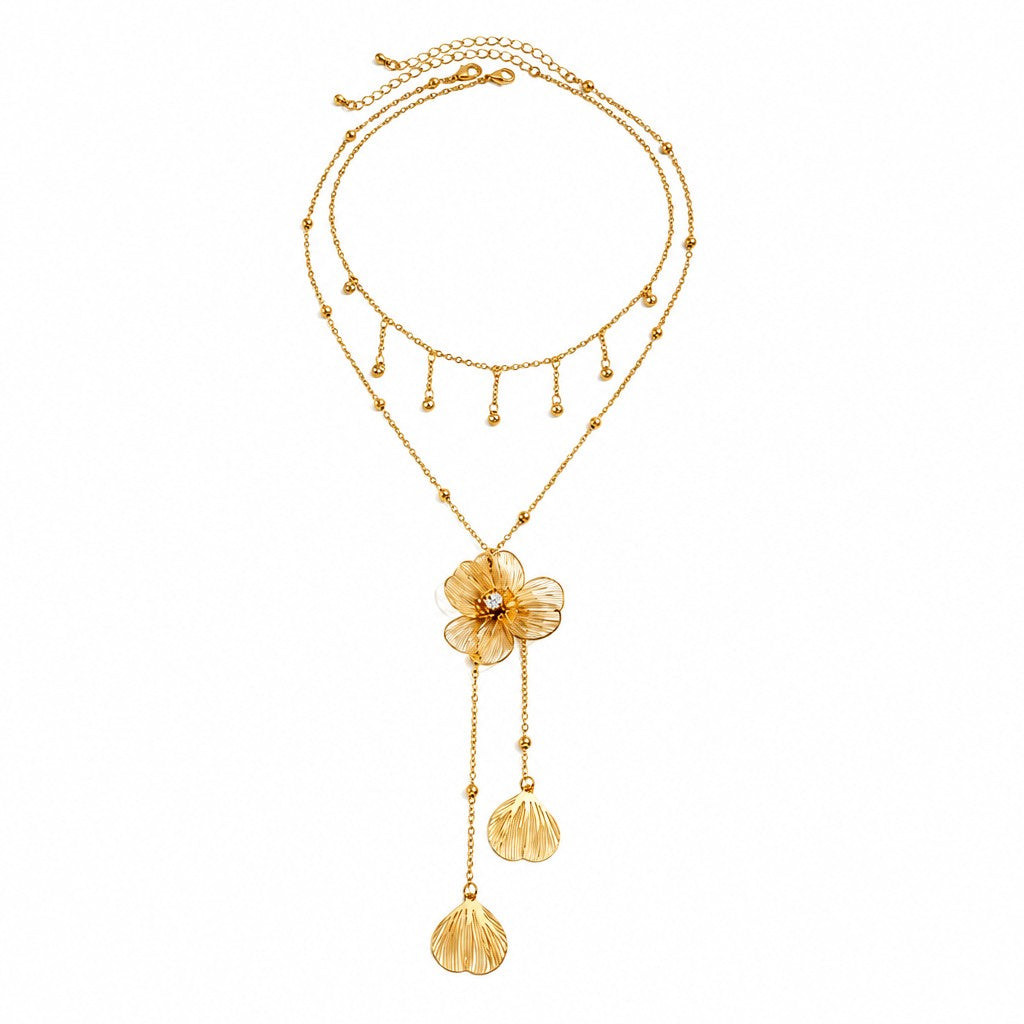 Classy Layered Floral Shell Y-Necklace