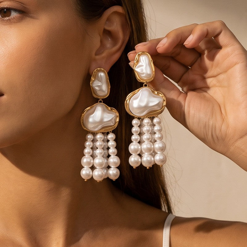 Classy Baroque Pearl Tassel Earrings