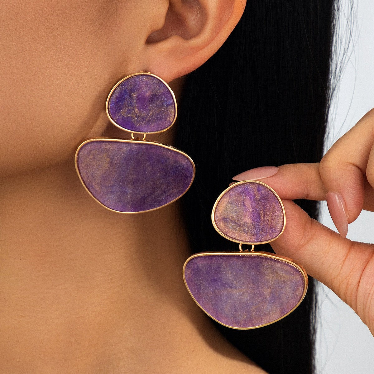 Classy Purple Geometric Tiered Drop Earrings