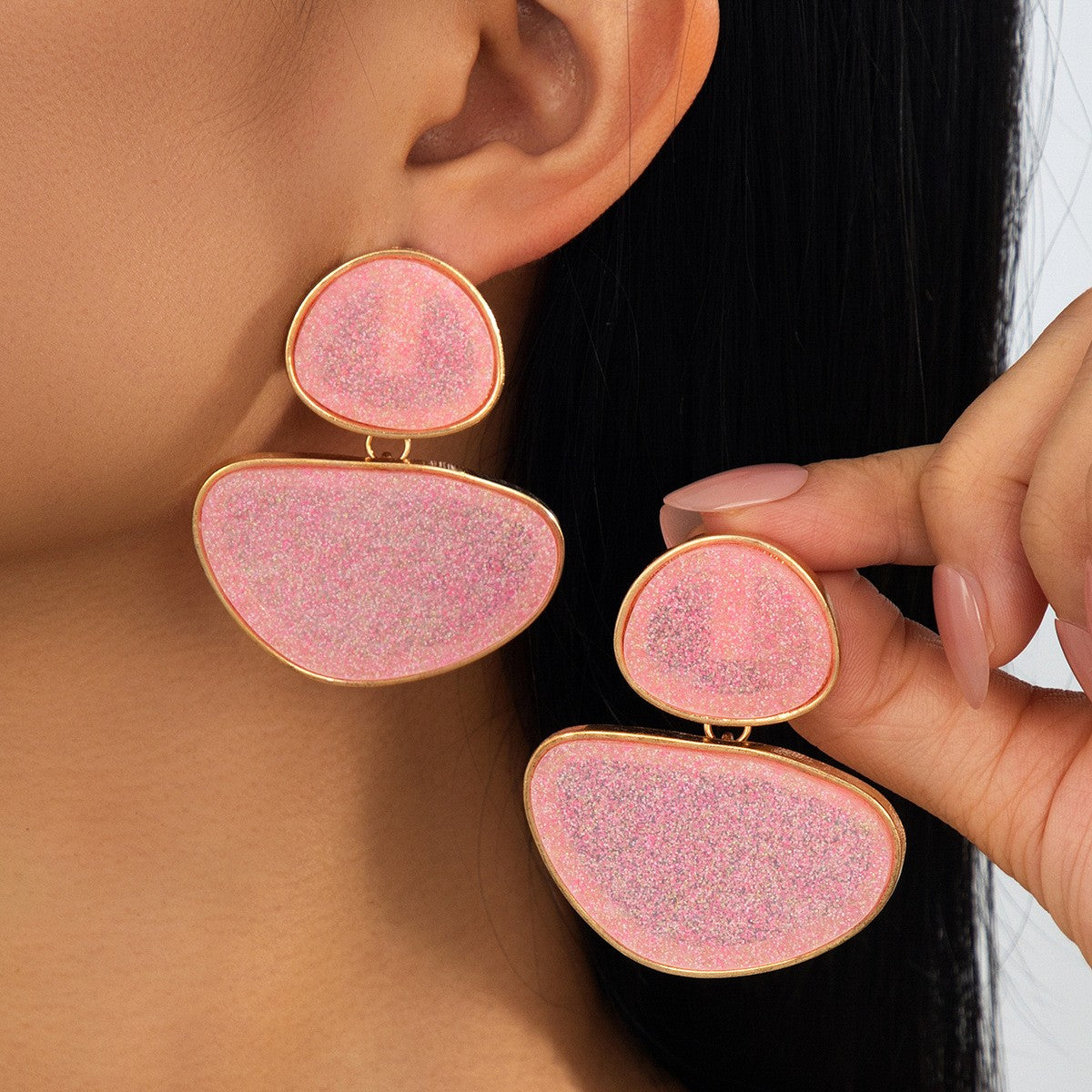 Classy Purple Geometric Tiered Drop Earrings