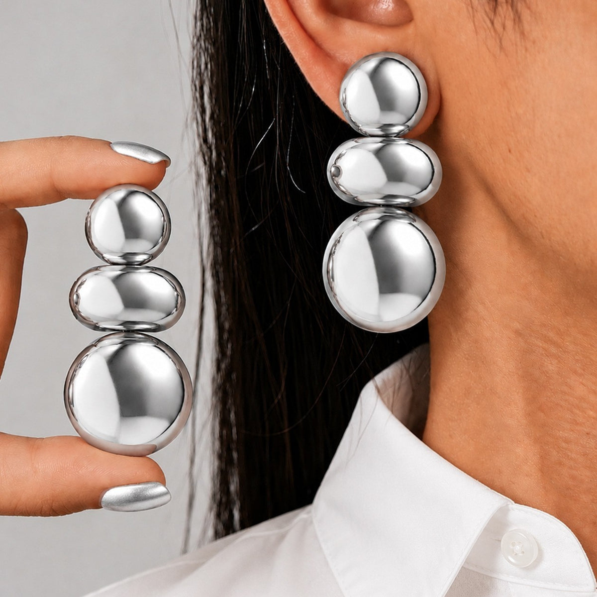 Classy Ribbed Geometric Tiered Drop Earrings