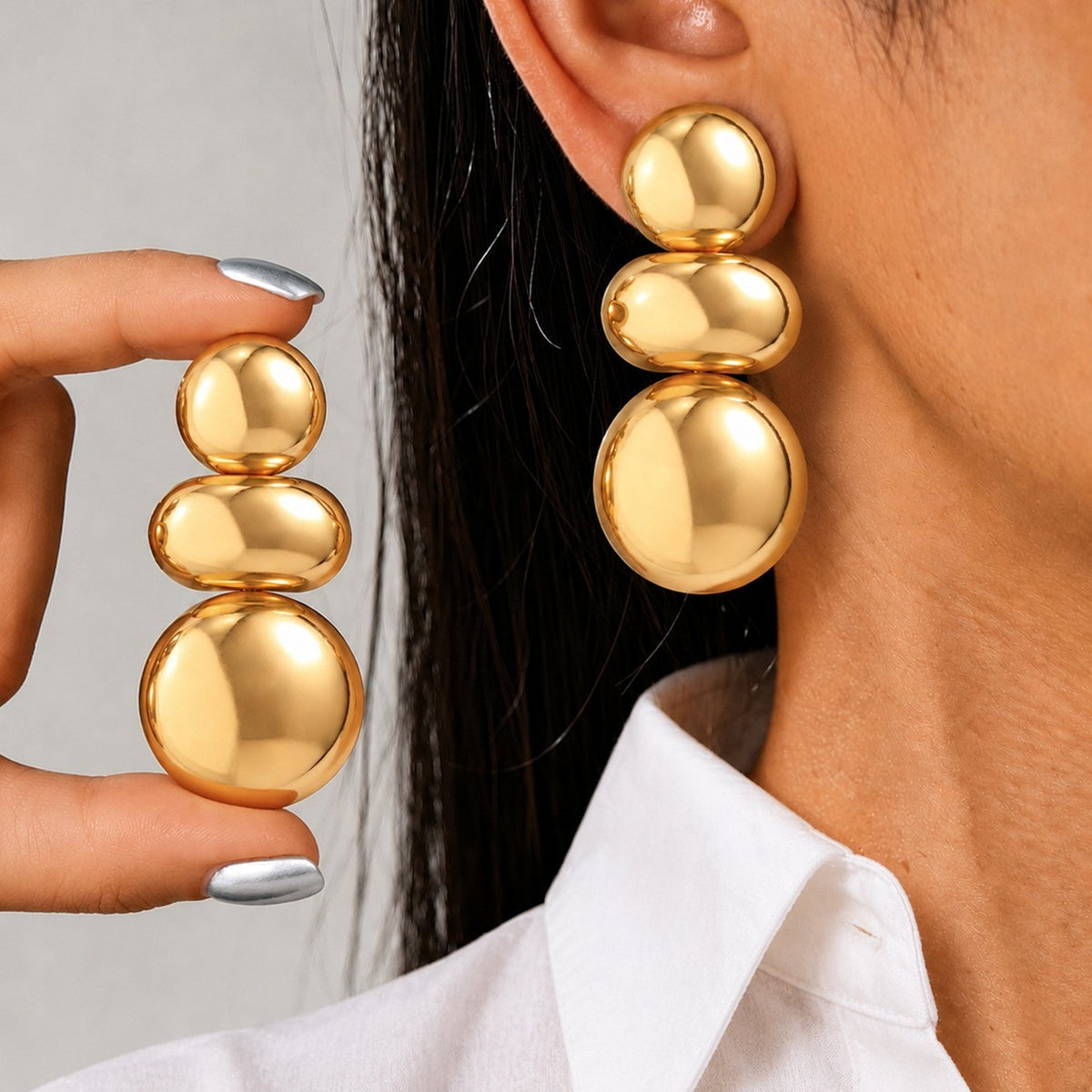 Classy Ribbed Geometric Tiered Drop Earrings