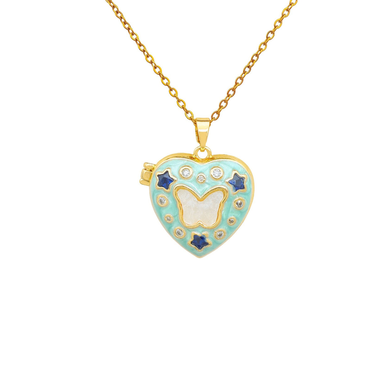Dainty CZ Star Accented Heart Locket Necklace