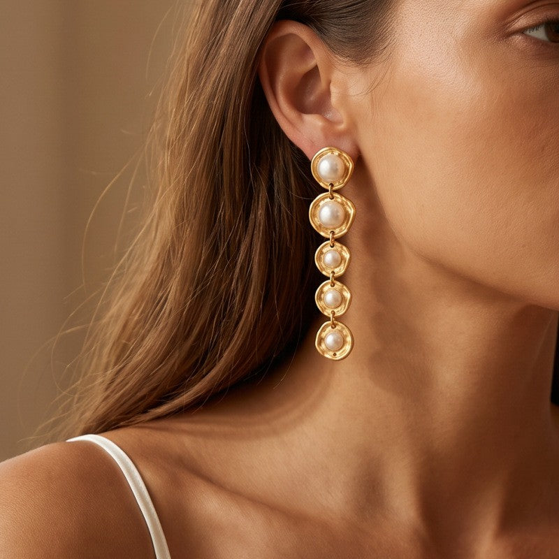 Classy Vintage Faux Pearl Link Drop Earrings