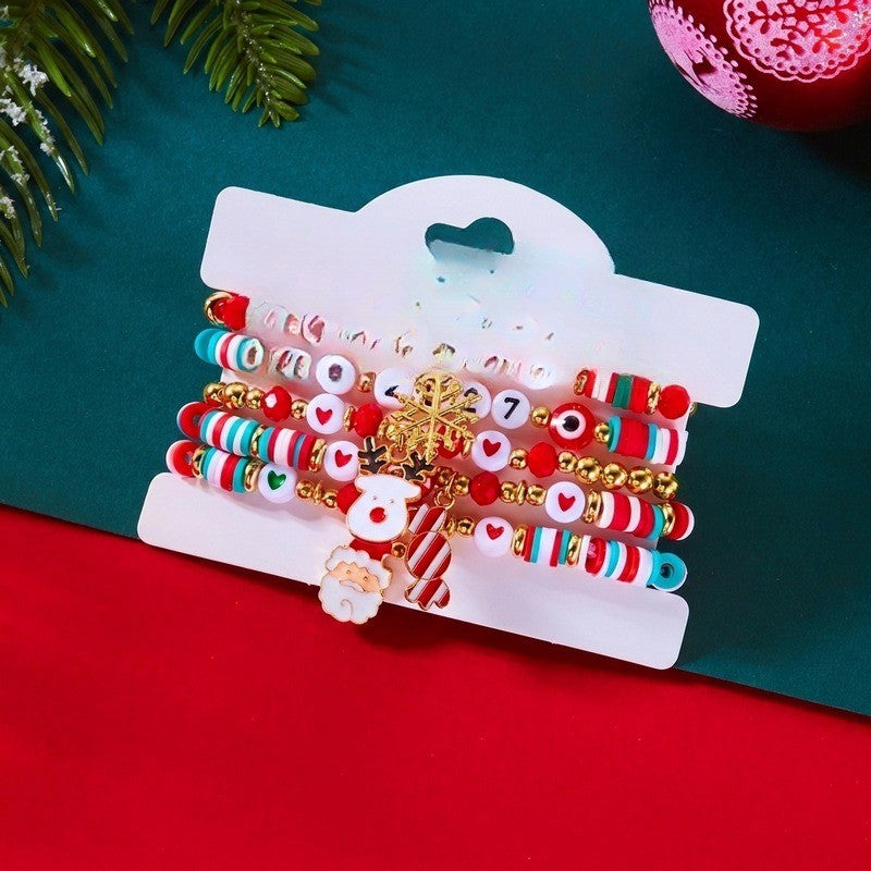 Festive Santa Snowflake Beaded Bracelet Set