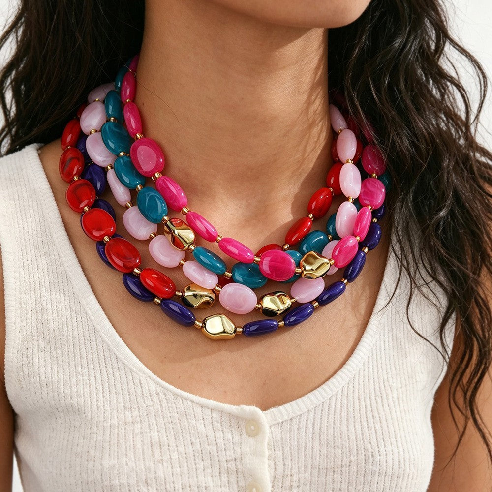 Classy Multicolor Resin Oval Bead Necklace