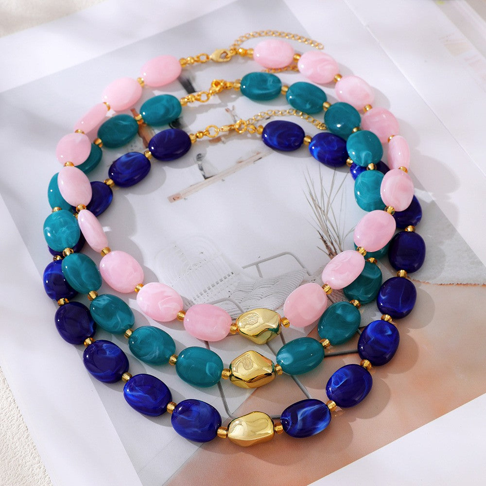 Classy Multicolor Resin Oval Bead Necklace