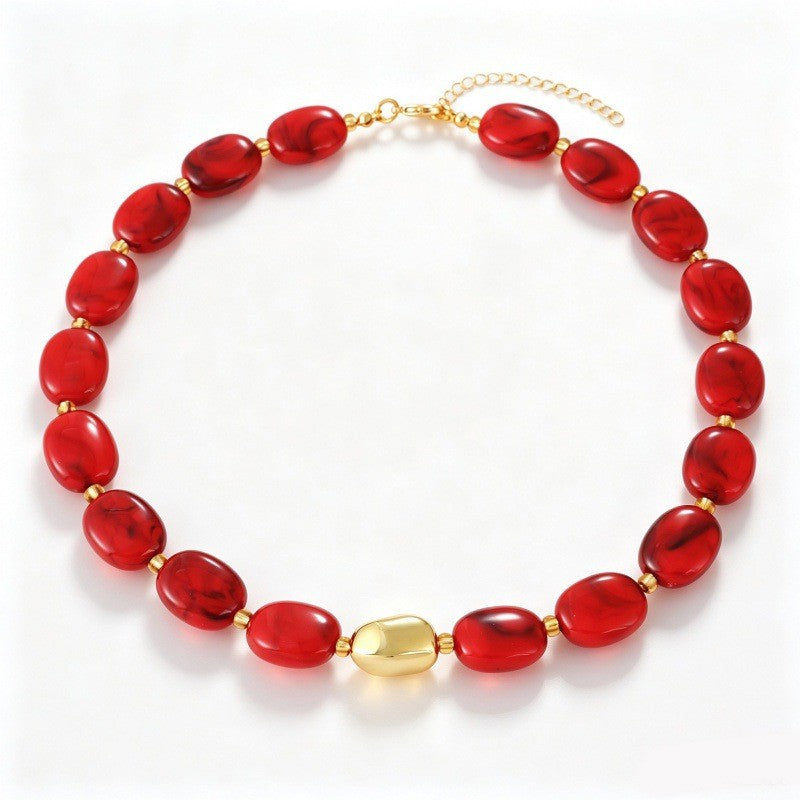 Classy Multicolor Resin Oval Bead Necklace