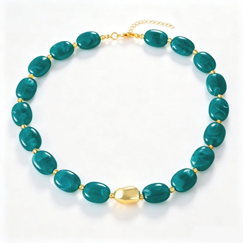 Classy Multicolor Resin Oval Bead Necklace