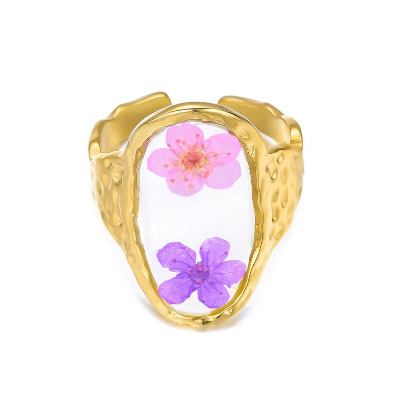 Boho Pressed Flower Resin Ring