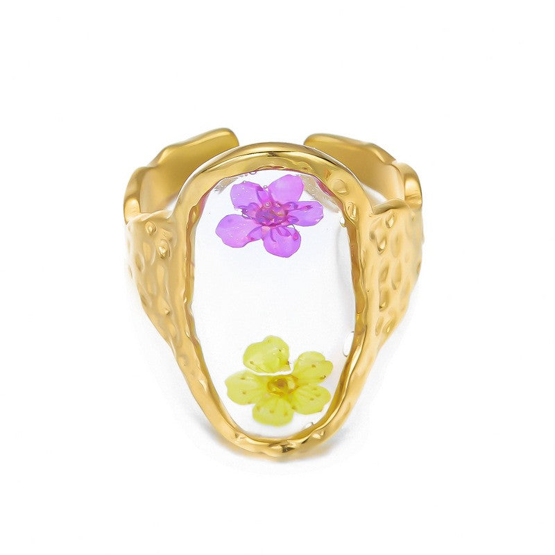 Boho Pressed Flower Resin Ring