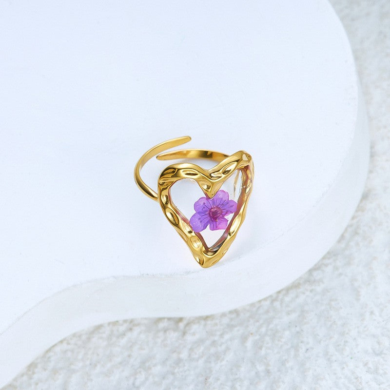 Boho Pressed Flower Resin Ring
