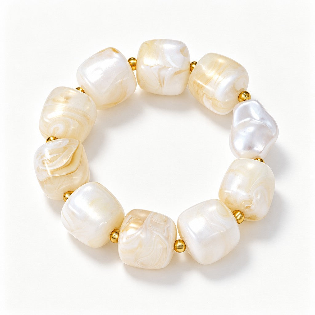 Boho Pastel Resin & Pearl Bracelet Set