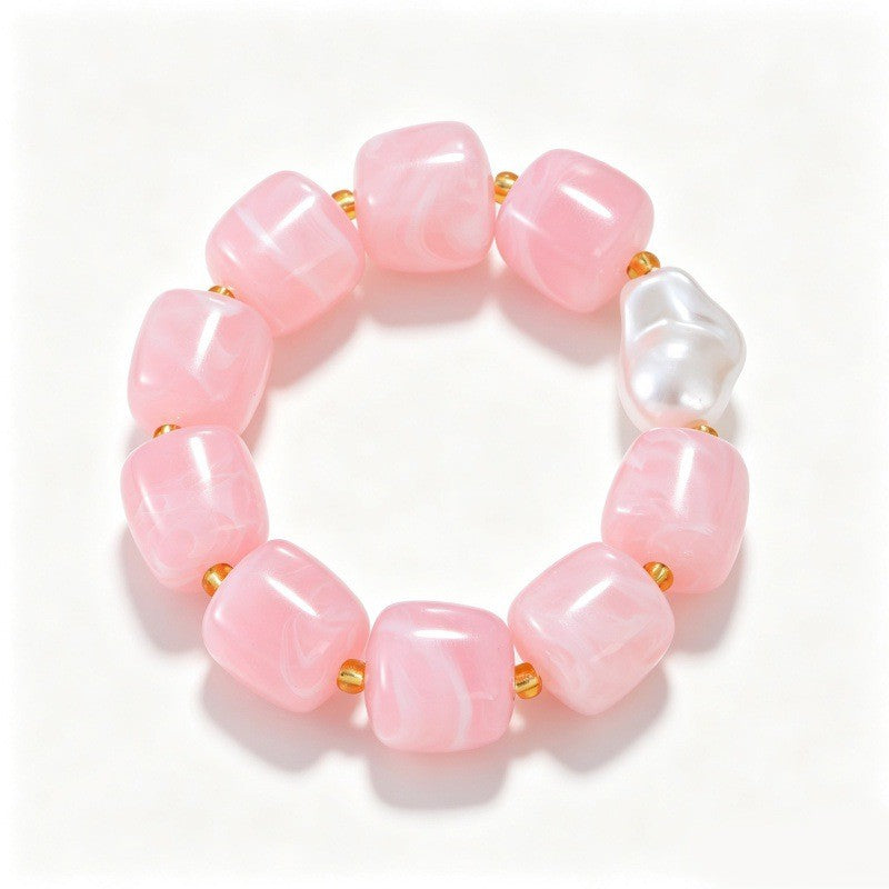 Boho Pastel Resin & Pearl Bracelet Set