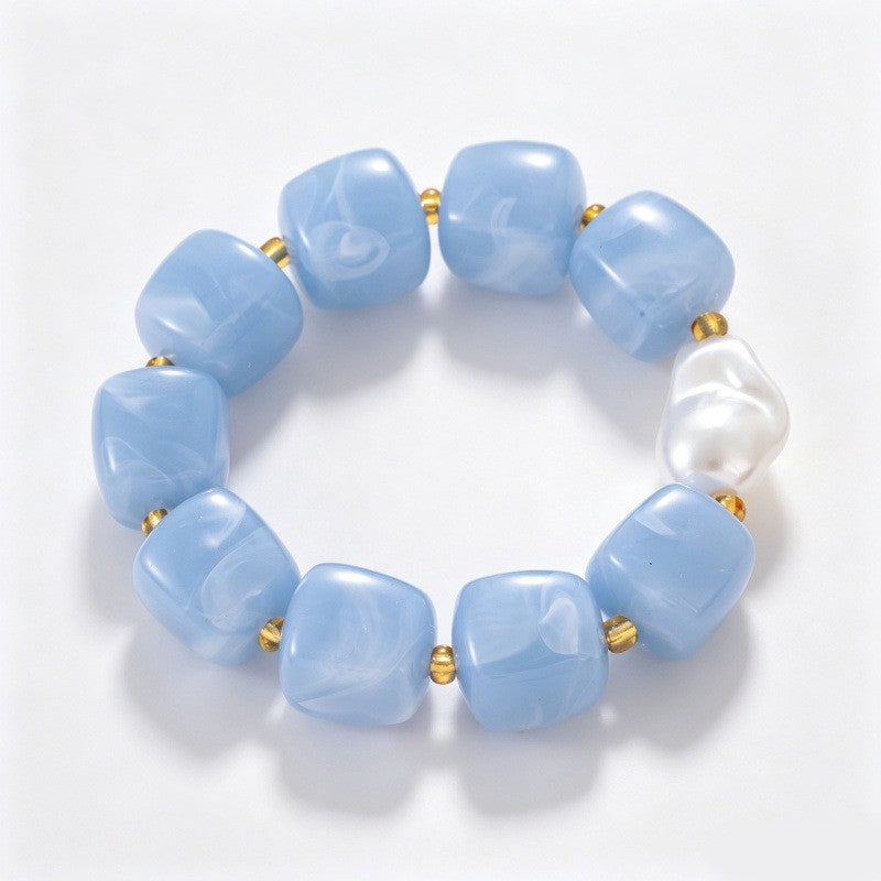 Boho Pastel Resin & Pearl Bracelet Set
