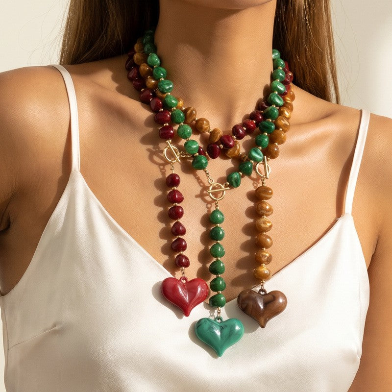 Boho Colorful Resin Heart Y-Necklace