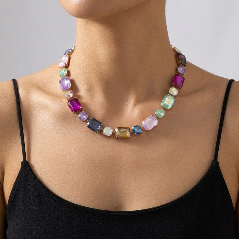 Romantic Multicolor Geometric Gem Necklace