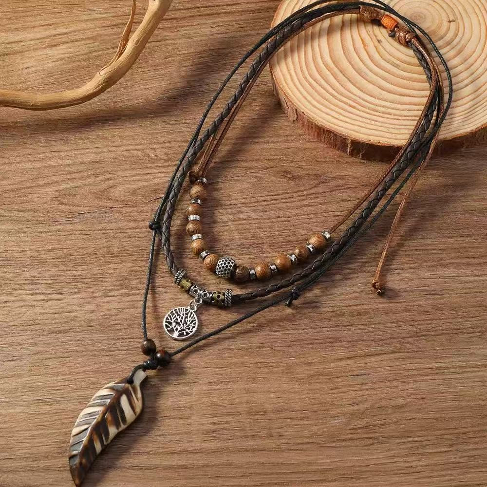 Boho Shell Feather Cord Necklace