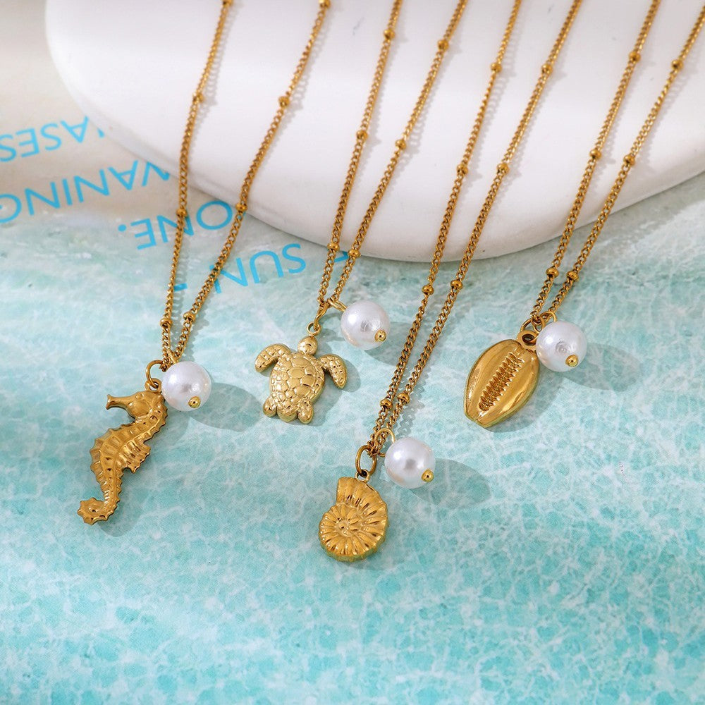 Dainty Faux Pearl Sea Animal Layered Necklace