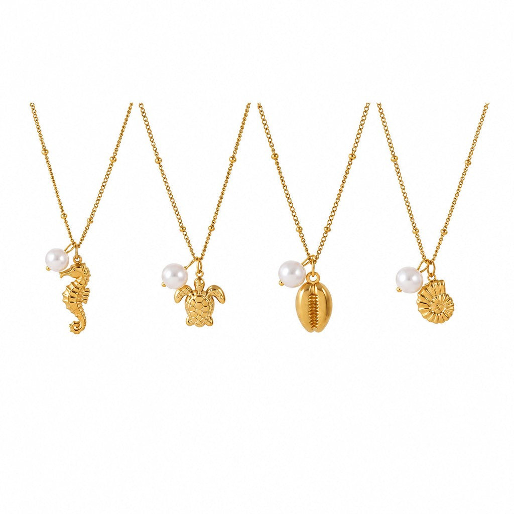 Dainty Faux Pearl Sea Animal Layered Necklace