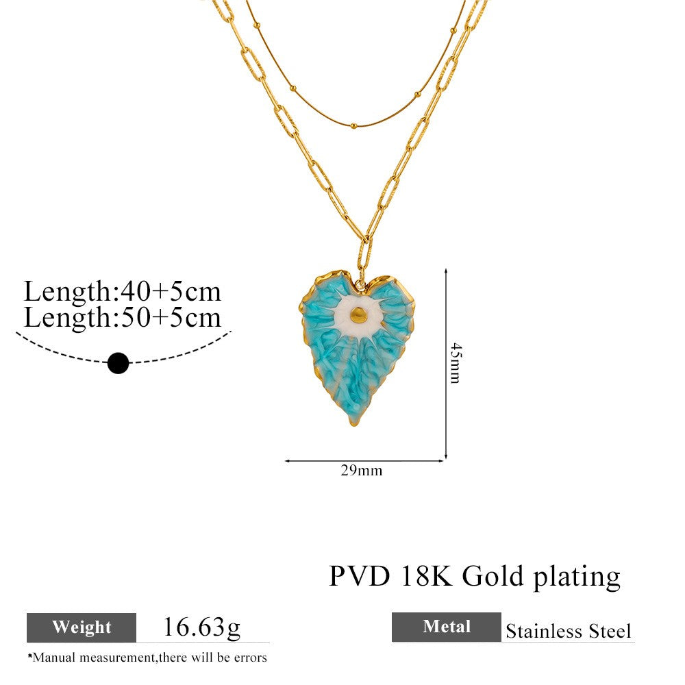 Vintage Blue Enamel Heart Necklace