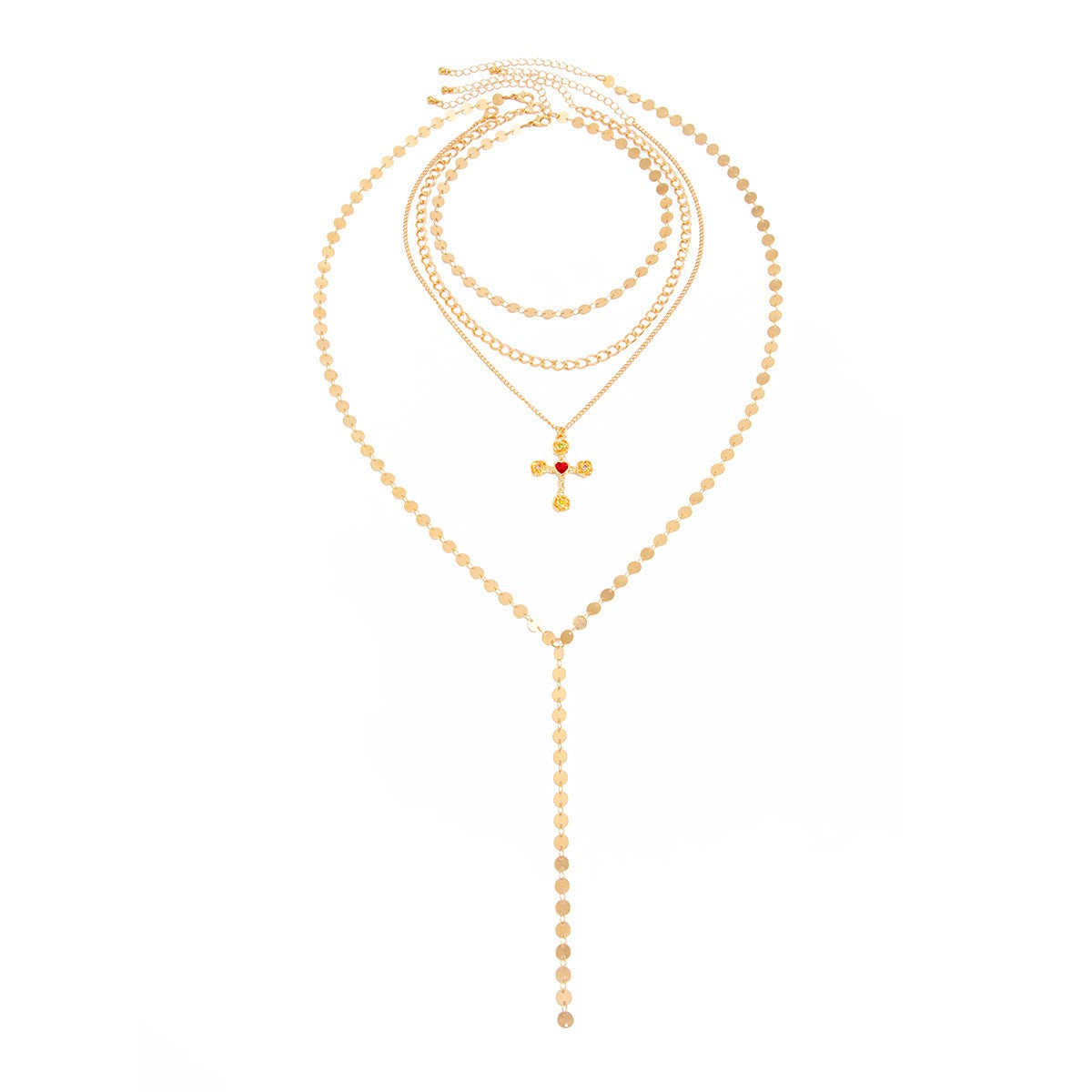 Edgy Multi-Layer Cross Coin Necklace
