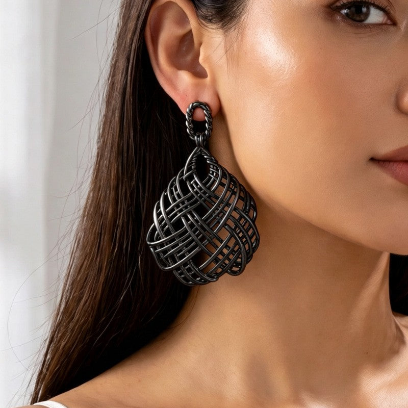 Statement Woven Teardrop Dangle Earrings